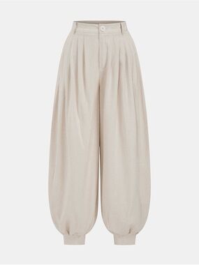 Commense Cream Wide-Leg Pleated Balloon Pants